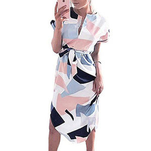 NWT Womens V-Neck Geometric Midi Dress